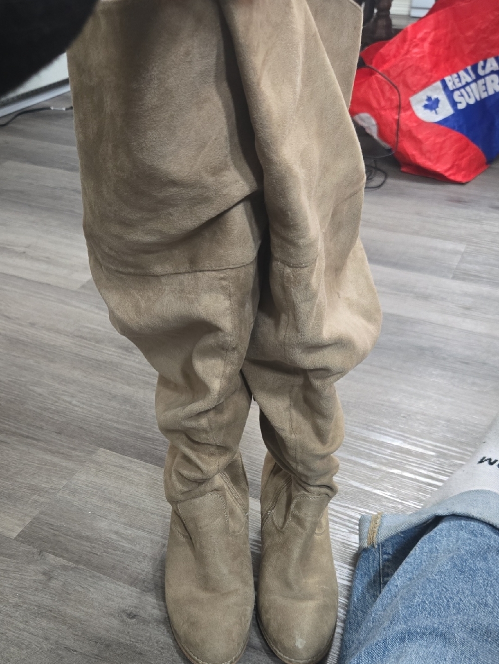 JustFab Over-the-Knee Suede Boots in Tan